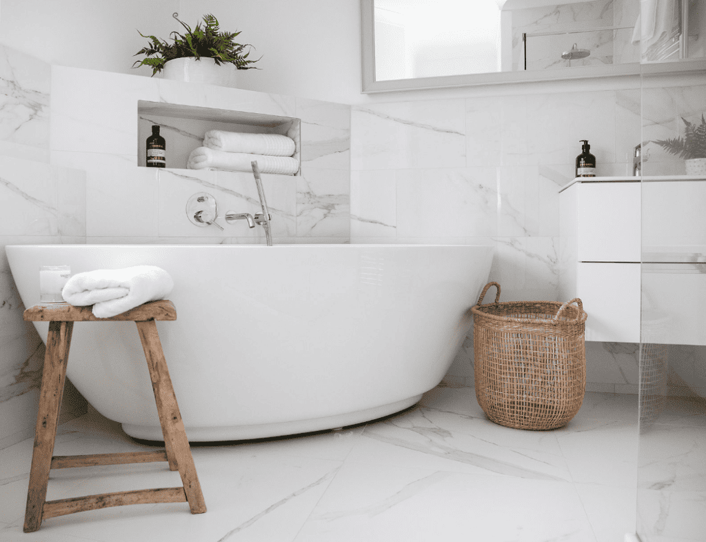 Bathroom interior design with marble accents