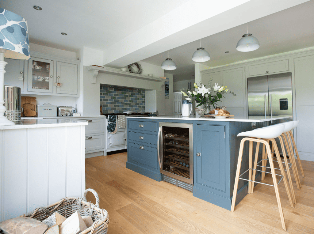 Stylish kitchen redesign with blue tones