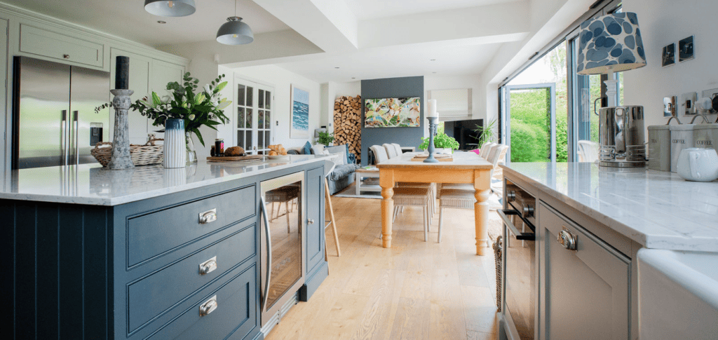 Stylish kitchen redesign with blue tones
