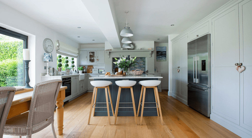 Modern kitchen island with pendant lights